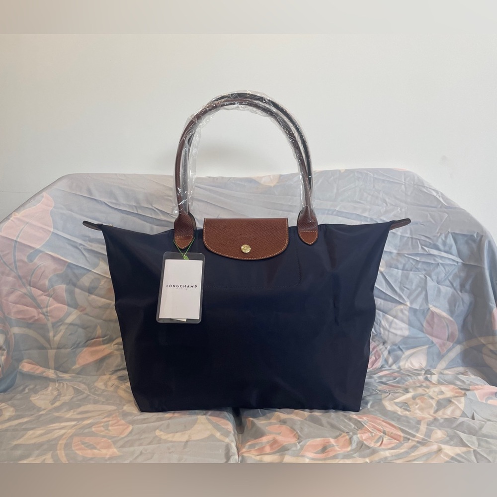 NWT Medium Longchamp Le Pliage Office Handbag Navy Canvas Tablet Shoulder Tote M